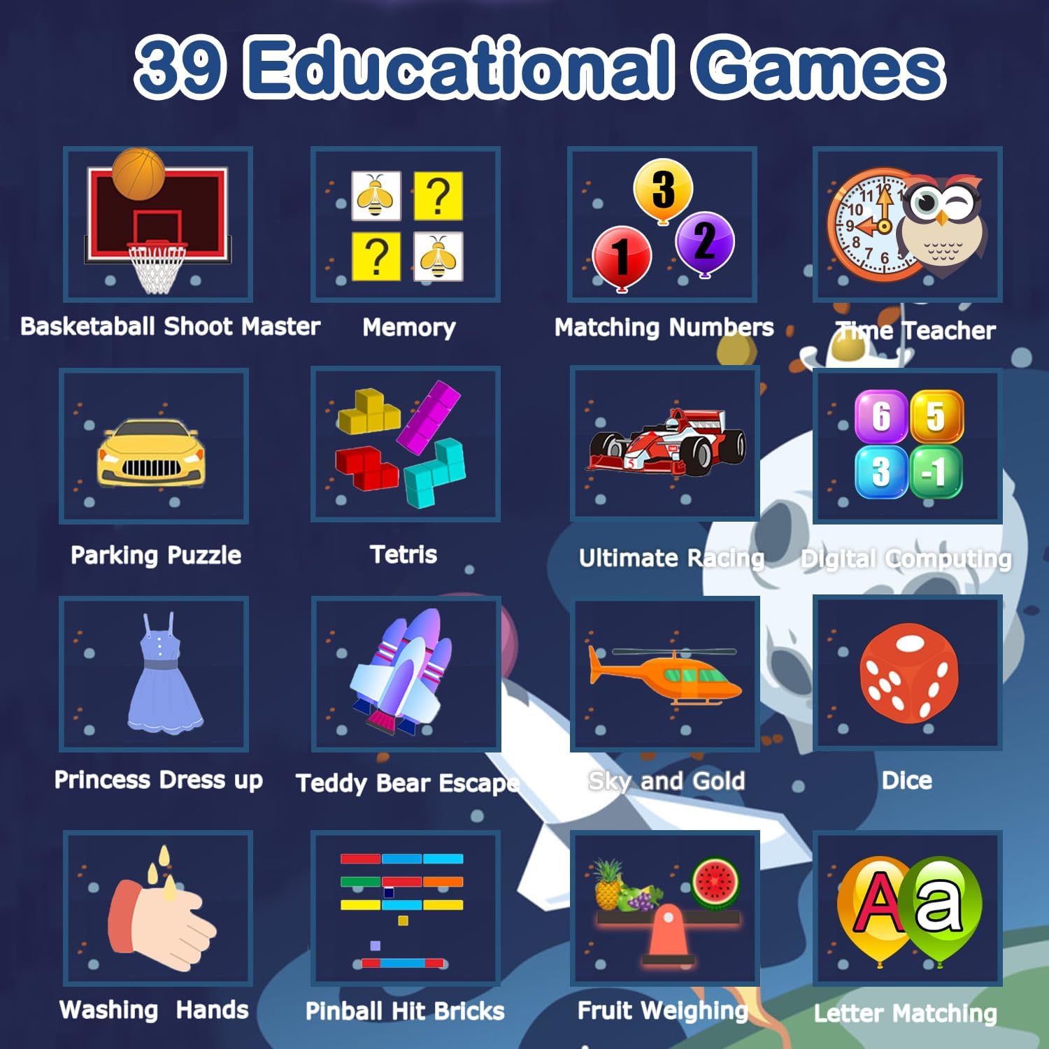 Cosjoype Kids Game Smart Watch for Kids with 39 Puzzle Games HD Touch Screen Camera Music Player Pedometer Alarm Clock Calculator Flashlight 12/24hr Kid Watch Gift for 4-12 Year Old Boys Toys for Kid